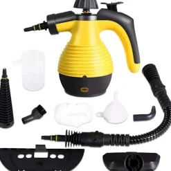 Ångtvättar-Handhållen ångrengörare, Multifunktionell ångrengörare, Ångstrykjärn, 1050W, Med tillbehör (Gul)