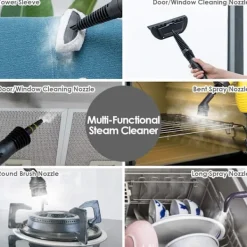 Ångtvättar-Handhållen ångrengörare, Multifunktionell ångrengörare, Ångstrykjärn, 1050W, Med tillbehör (Gul)