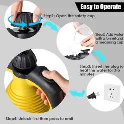 Ångtvättar-Handhållen ångrengörare, Multifunktionell ångrengörare, Ångstrykjärn, 1050W, Med tillbehör (Gul)