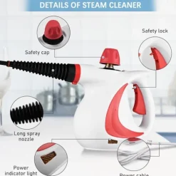 Ångtvättar-Handhållen ångrengörare, portabel 10-i-1 ångmästare med stor kapacitet (Röd)