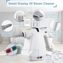 Ångtvättar-Handhållen ångrengörare, tryckångrengörare för hem, soffa, kök, badrum, bil, golv, 10 i 1 klädselångrengörare med säkerhetslås