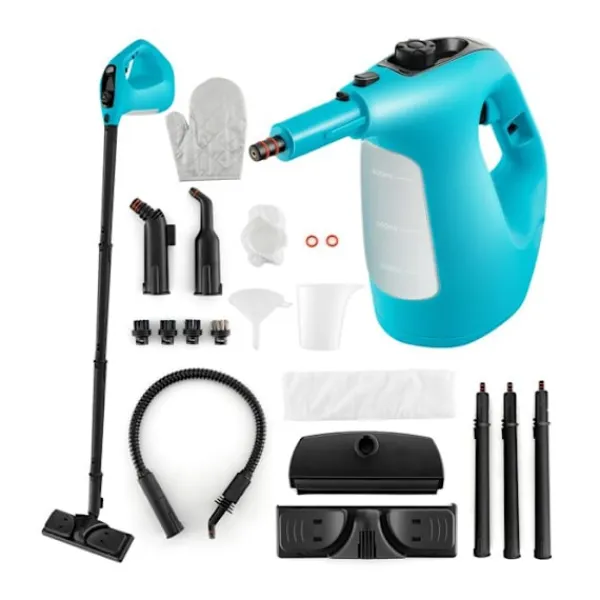 COSTWAY Ångtvättar-Handhållen Ångtvätt 1500W Sängbuggar -400 ml Tank-2 Bar-14 Tillbehör-125 ℃-Barnsäkerhetslås-