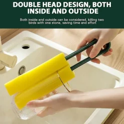 LBSS Svampar & Dukar-Högdensitetssvampkoppsborste med långt skaft Återanvändbar vattenflaskaborste