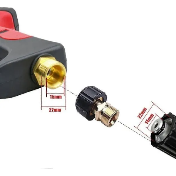 BEBETTER Högtryckstvättar-Högtryckstvättkoppling, M22 x 15mm invändig gänga till M22 x 14mm utvändig gänga Snabbkoppling Högtryckstvätt Adapterdelar