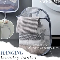 LBSS Tvättillbehör-Hängande tvättkorg Vikbar väggmonterad badrumsduk Mesh Synlig Stor öppen topp Enkel åtkomst för rummet