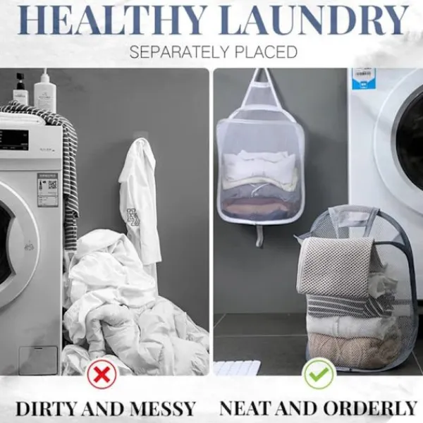 LBSS Tvättillbehör-Hängande tvättkorg Vikbar väggmonterad badrumsduk Mesh Synlig Stor öppen topp Enkel åtkomst för rummet