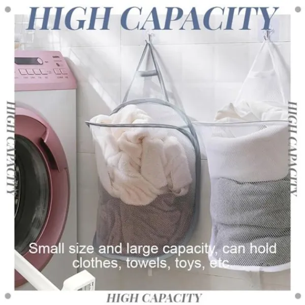 LBSS Tvättillbehör-Hängande tvättkorg Vikbar väggmonterad badrumsduk Mesh Synlig Stor öppen topp Enkel åtkomst för rummet