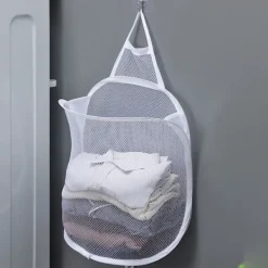 LBSS Tvättillbehör-Hängande tvättkorg Vikbar väggmonterad badrumsduk Mesh Synlig Stor öppen topp Enkel åtkomst för rummet
