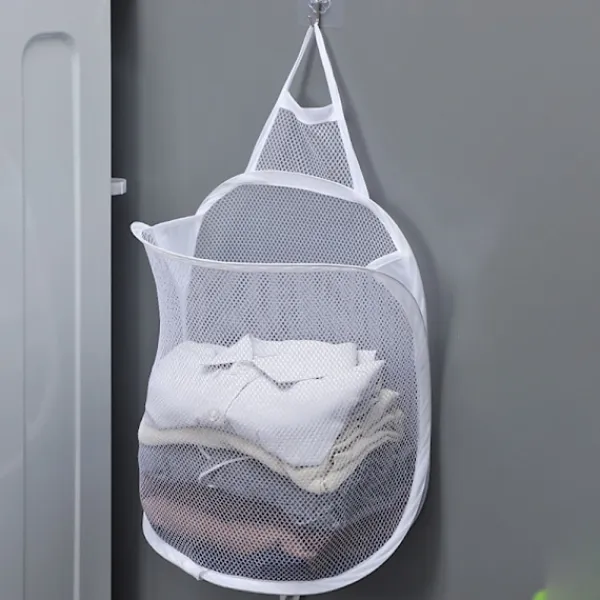 LBSS Tvättillbehör-Hängande tvättkorg Vikbar väggmonterad badrumsduk Mesh Synlig Stor öppen topp Enkel åtkomst för rummet