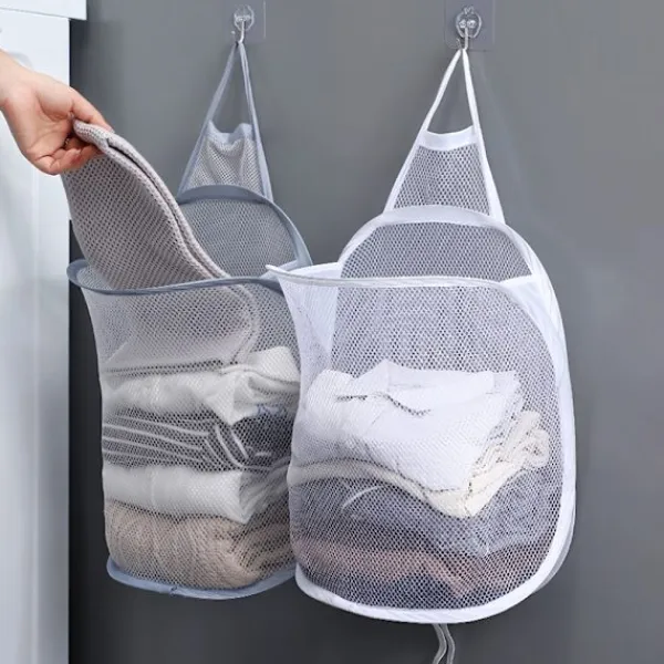 LBSS Tvättillbehör-Hängande tvättkorg Vikbar väggmonterad badrumsduk Mesh Synlig Stor öppen topp Enkel åtkomst för rummet