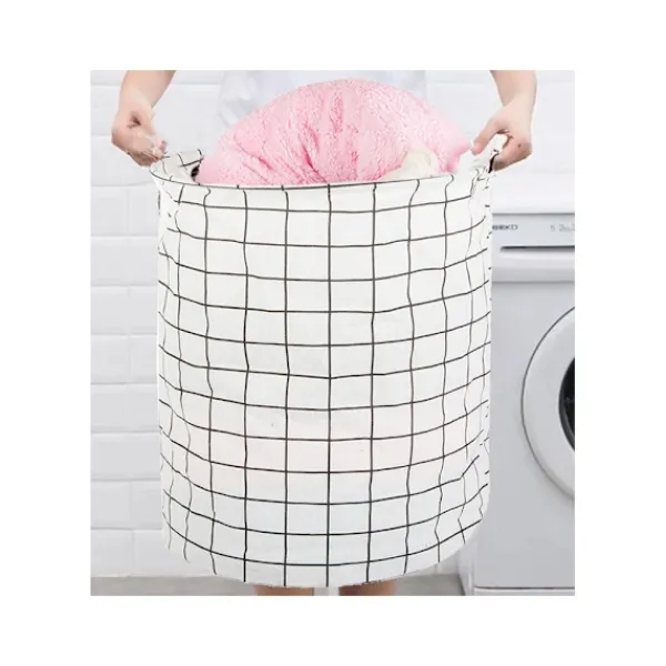 Tvättillbehör-Hopfällbar Tvättkorg – 45L Rutnät Vit/Svart