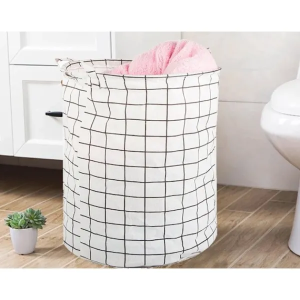 Tvättillbehör-Hopfällbar Tvättkorg – 45L Rutnät Vit/Svart