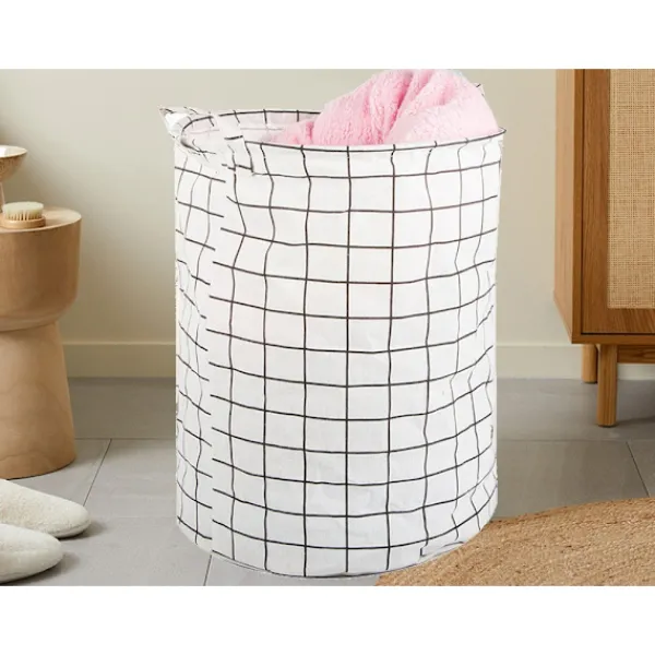 Tvättillbehör-Hopfällbar Tvättkorg – 45L Rutnät Vit/Svart