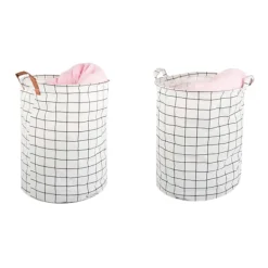 Tvättillbehör-Hopfällbar Tvättkorg – 45L Rutnät Vit/Svart