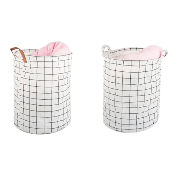 Tvättillbehör-Hopfällbar Tvättkorg – 45L Rutnät Vit/Svart