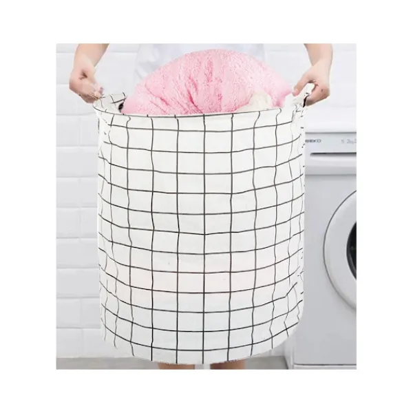 Tvättillbehör-Hopfällbar Tvättkorg – 45L Rutnät Vit/Svart