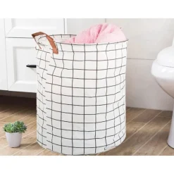 Tvättillbehör-Hopfällbar Tvättkorg – 45L Rutnät Vit/Svart