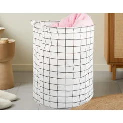 Tvättillbehör-Hopfällbar Tvättkorg – 45L Rutnät Vit/Svart
