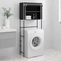 vidaXL Tvättillbehör-Hylla för tvättmaskin med 2 hyllplan svart 71x29,5x170,5cm järn