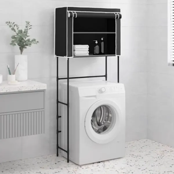 vidaXL Tvättillbehör-Hylla för tvättmaskin med 2 hyllplan svart 71x29,5x170,5cm järn