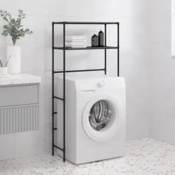 vidaXL Tvättillbehör-Hylla för tvättmaskin med 2 hyllplan svart 69x28x143 cm järn