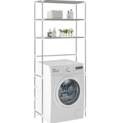 vidaXL Tvättillbehör-Hylla för tvättmaskin med 3 hyllplan silver 69x28x169 cm