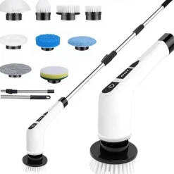 Dammsugare & Tillbehör-9-i-1 Elektrisk Rengöringsborste, Elektrisk Skrubber med Förlängningshandtag, 25W Effekt, 420RPM & 90min Drifttid, 2500mAh Batteri