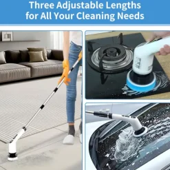 Dammsugare & Tillbehör-9-i-1 Elektrisk Rengöringsborste, Elektrisk Skrubber med Förlängningshandtag, 25W Effekt, 420RPM & 90min Drifttid, 2500mAh Batteri