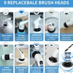 Dammsugare & Tillbehör-9-i-1 Elektrisk Rengöringsborste, Elektrisk Skrubber med Förlängningshandtag, 25W Effekt, 420RPM & 90min Drifttid, 2500mAh Batteri