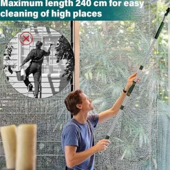 DMstore Fönsterrengöring-2-i-1 Professionell Fönsterraka, 210 cm Sammanfogningsbar Duschraka med 2 Mikrofiberdukar, 180° RotationsfönsterrengörareBY