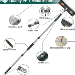DMstore Fönsterrengöring-2-i-1 Professionell Fönsterraka, 210 cm Sammanfogningsbar Duschraka med 2 Mikrofiberdukar, 180° RotationsfönsterrengörareBY