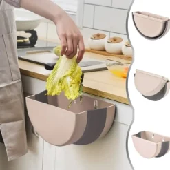 no brand Soptunnor-IC Vikbar Köksbehållare, Hängande Papperskorg, Liten Bärbar Papperskorg (Beige)