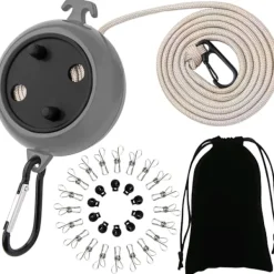 OCEAN Tvättillbehör-Indragbar tvättlina, (Grå) Bärbar halkfri tvättlina, 8m