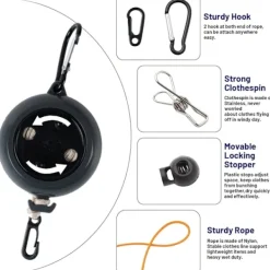 OCEAN Tvättillbehör-Indragbar tvättlina, (Grå) Bärbar halkfri tvättlina, 8m