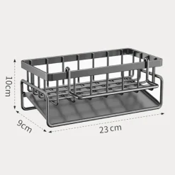 Tvättillbehör-Kök Organisatör, Rostfritt Stål Diskho Organisatör med Självdrenerande Avloppsfack för Svampställ, Handdukshållare, Svart.