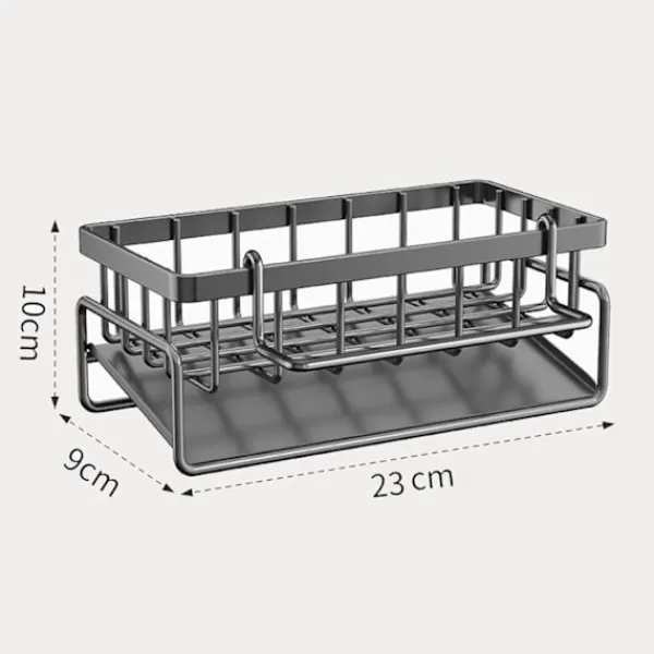 Tvättillbehör-Kök Organisatör, Rostfritt Stål Diskho Organisatör med Självdrenerande Avloppsfack för Svampställ, Handdukshållare, Svart.