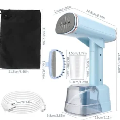 Ångtvättar-Klädångare Vikbar, 1500W Snabb Uppvärmning, 400 ml Vattentank LCD Digital Display (Blå)