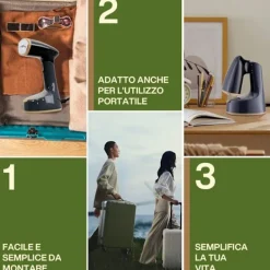 Ångtvättar-Klädångare 1300W, Vikbar Skrynkelborttagare för Kläder, 25 sek Snabb Uppvärmning (Grå-blå)