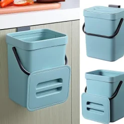BEBETTER Soptunnor-Komposthink för kök, hängande liten soptunna med förseglat lock, 5 liter, monterbar komposthink för kök/badrum/husbil (Blå)