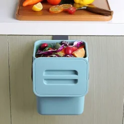 BEBETTER Soptunnor-Komposthink för kök, hängande liten soptunna med förseglat lock, 5 liter, monterbar komposthink för kök/badrum/husbil (Blå)