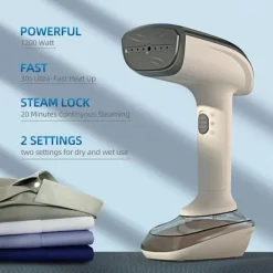 Ångtvättar-Kraftfull handhållen steamer, 1200W med keramisk värmeplatta, 2-i-1 strykning och ångning