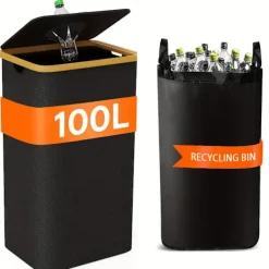 Soptunnor-100L/26 Gallon Insamlingskärl för inomhusbruk med innerpåse, tillverkad av rivtålig 600D Oxford-tyg, används för att samla in olika flaskor och kartonger i köket. | Fyndiq