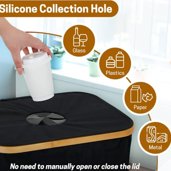 Soptunnor-100L/26 Gallon Insamlingskärl för inomhusbruk med innerpåse, tillverkad av rivtålig 600D Oxford-tyg, används för att samla in olika flaskor och kartonger i köket. | Fyndiq