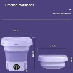 Tvättmaskiner-8L Hopfällbar tvättmaskin, bärbar för strumpor och underkläder, hopfällbar hushållstvättmaskin, 3 modeller med centrifugering, EU Lila EU Purple