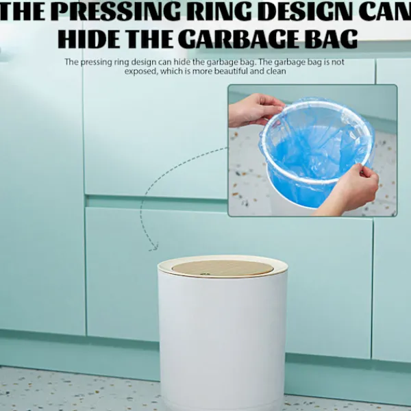 LBSS Soptunnor-7L Papperskorg Liten Soptunnor med Lock Press-typ och Träfötter, Nordiska Avfallskärl för Badrum, Sovrum, Hushållsbruk, Kontor