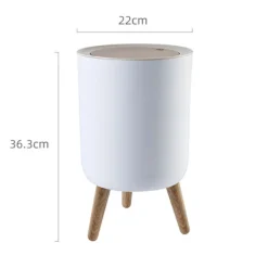 LBSS Soptunnor-7L Papperskorg Liten Soptunnor med Lock Press-typ och Träfötter, Nordiska Avfallskärl för Badrum, Sovrum, Hushållsbruk, Kontor