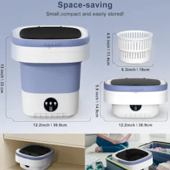 Tvättmaskiner-12L Portabel Tvättmaskin, 3 Djuprengöringslägen & Avtagbar. Vikbar Tvättmaskin för Lägenheter, Sovsalar