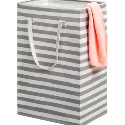 Tvättillbehör-75L Stor Tvättkorg - Fristående Vattentät Tvättkorg med Förlängt Handtag - Hopfällbar Hög Tvättkorg Grå