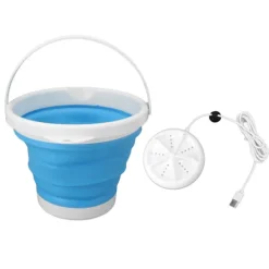 Tvättmaskiner-5L Vikbar Tvättmaskin Ultraljud Vibration Framåt Bakåt USB Vikbar Bricka för Hem Blå