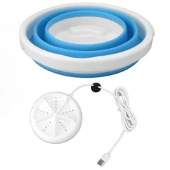 Tvättmaskiner-5L Vikbar Tvättmaskin Ultraljud Vibration Framåt Bakåt USB Vikbar Bricka för Hem Blå